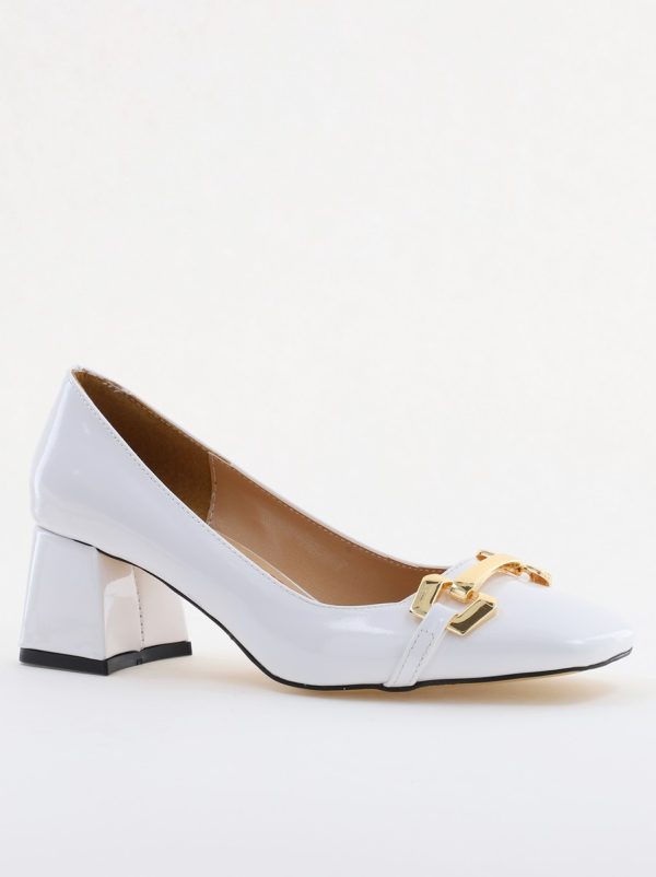 Incaltaminte Dama - Pantofi damă casual cu toc albi din piele ecologică Nicoletta BS402AY2503225