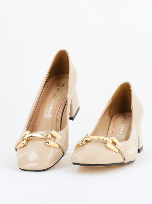 Pantofi damă casual cu toc bej lucios din piele ecologică Nicoletta BS402AY2503226 120
