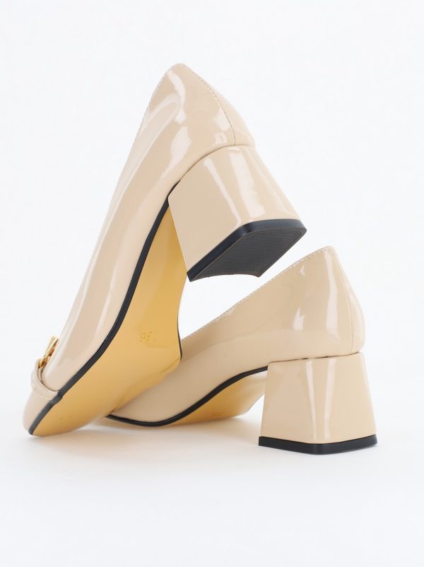 Pantofi damă casual cu toc bej lucios din piele ecologică Nicoletta BS402AY2503226 122