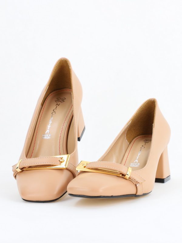 Pantofi damă casual cu toc bej din piele ecologică Nicoletta BS408AY2503230 120
