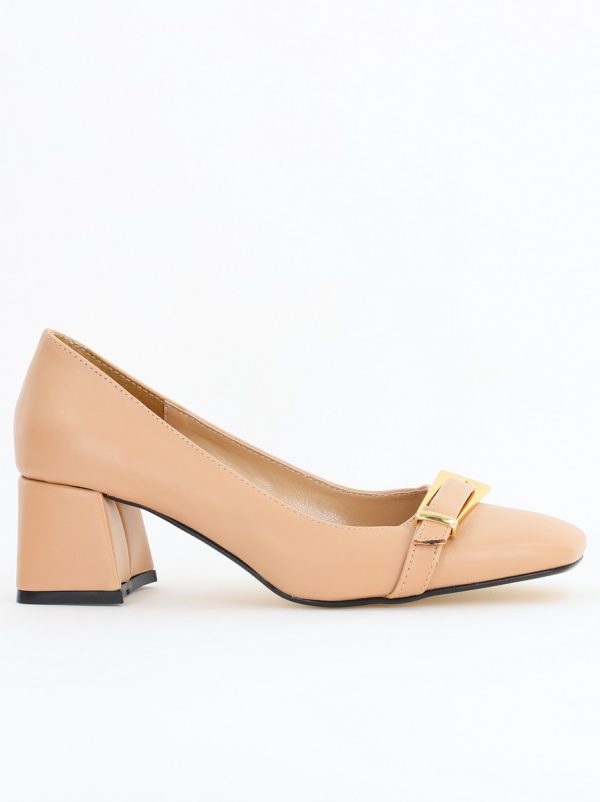 Pantofi damă casual cu toc bej din piele ecologică Nicoletta BS408AY2503230 124