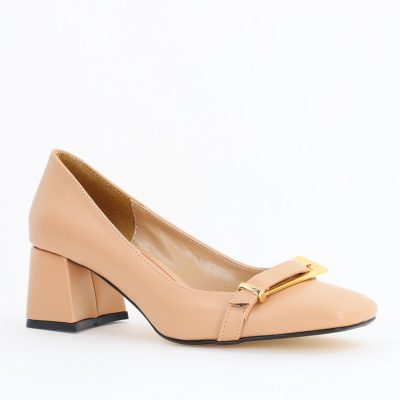 Pantofi damă casual cu toc bej din piele ecologică Nicoletta BS408AY2503230