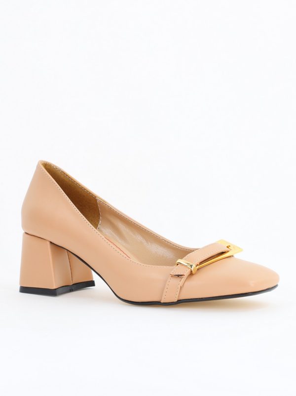 Incaltaminte Dama - Pantofi damă casual cu toc bej din piele ecologică Nicoletta BS408AY2503230