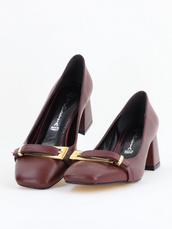 Pantofi damă casual cu toc bordo din piele ecologică Nicoletta BS408AY2503232 120