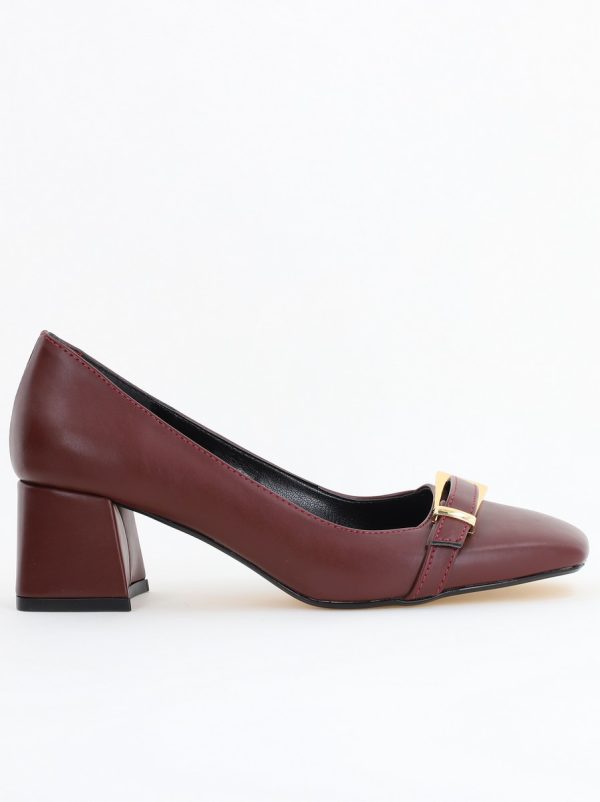 Pantofi damă casual cu toc bordo din piele ecologică Nicoletta BS408AY2503232 124