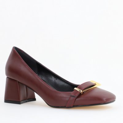 Pantofi damă casual cu toc bordo din piele ecologică Nicoletta BS408AY2503232