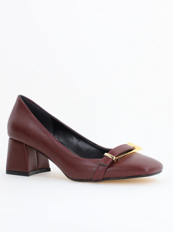 Incaltaminte Dama - Pantofi damă casual cu toc bordo din piele ecologică Nicoletta BS408AY2503232