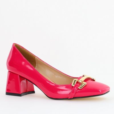Pantofi damă casual cu toc fuchsia lucios din piele ecologică Nicoletta BS402AY2503227