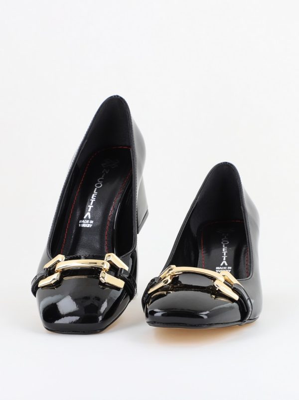 Pantofi damă casual cu toc negru lucios din piele ecologică Nicoletta BS402AY2503229 120