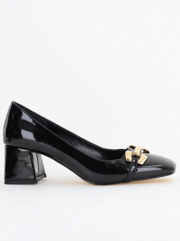 Pantofi damă casual cu toc negru lucios din piele ecologică Nicoletta BS402AY2503229 122