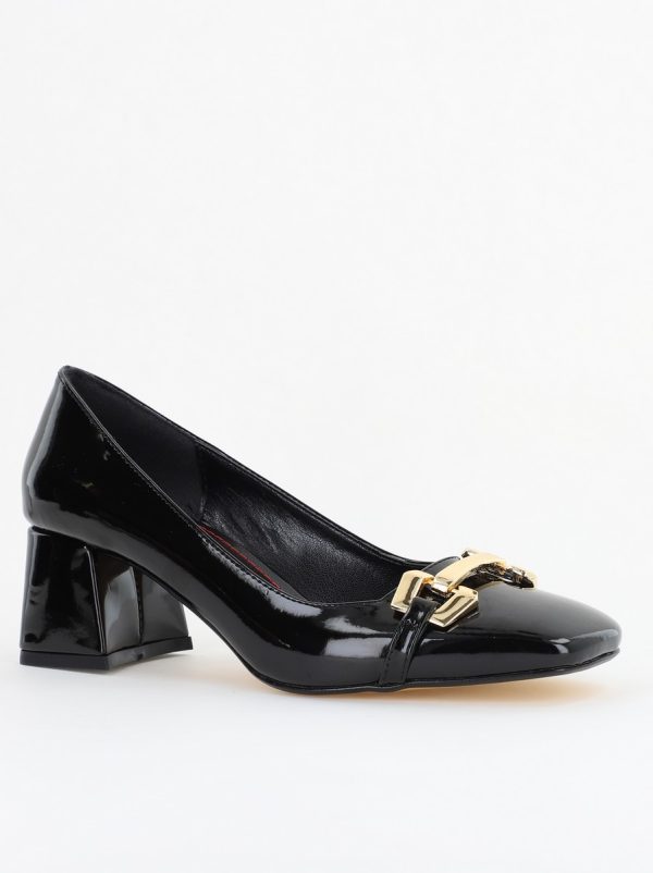 Incaltaminte Dama - Pantofi damă casual cu toc negru lucios din piele ecologică Nicoletta BS402AY2503229