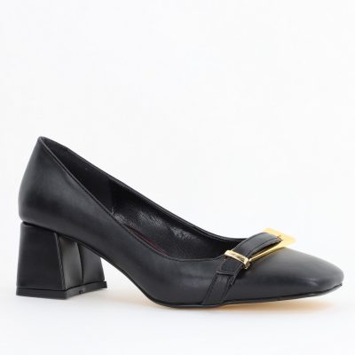 Pantofi damă casual cu toc negru din piele ecologică Nicoletta BS408AY2503234