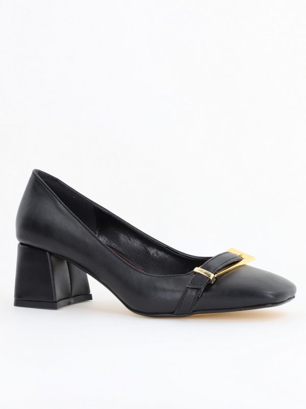 Incaltaminte Dama - Pantofi damă casual cu toc negru din piele ecologică Nicoletta BS408AY2503234