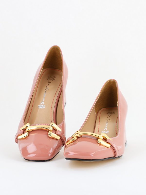 Pantofi damă casual cu toc roz lucios din piele ecologică Nicoletta BS402AY2503228 120