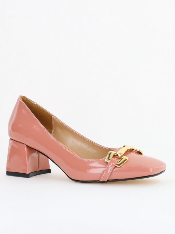 Incaltaminte Dama - Pantofi damă casual cu toc roz lucios din piele ecologică Nicoletta BS402AY2503228