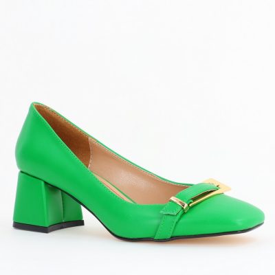 Pantofi damă casual cu toc verzi din piele ecologică Nicoletta BS408AY2503233
