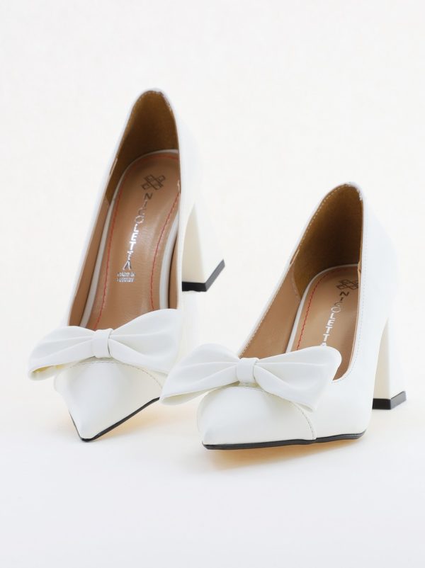 Pantofi damă cu toc albi din piele ecologică cu fundită Nicoletta BS316AY2503213 120