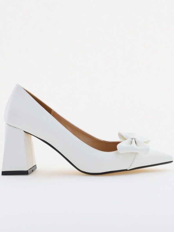 Pantofi damă cu toc albi din piele ecologică cu fundită Nicoletta BS316AY2503213 124