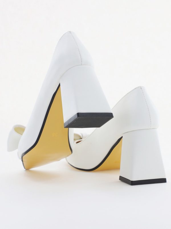 Pantofi damă cu toc albi din piele ecologică cu fundită Nicoletta BS316AY2503213 122