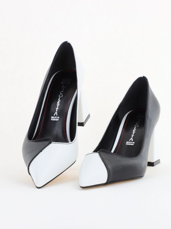 Pantofi damă cu toc bicolor alb cu negru din piele ecologică Nicoletta BS314AY2503219 119