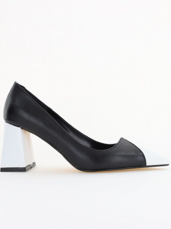 Pantofi damă cu toc bicolor alb cu negru din piele ecologică Nicoletta BS314AY2503219 121