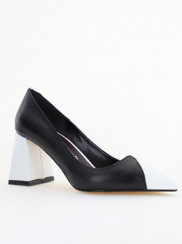 Incaltaminte Dama - Pantofi damă cu toc bicolor alb cu negru din piele ecologică Nicoletta BS314AY2503219