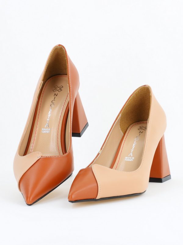 Pantofi damă cu toc bicolor maro cu bej din piele ecologică Nicoletta BS314AY2503221 119