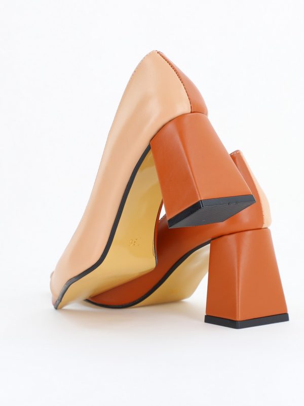Pantofi damă cu toc bicolor maro cu bej din piele ecologică Nicoletta BS314AY2503221 120