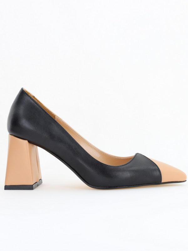 Pantofi damă cu toc bicolor negru cu bej din piele ecologică Nicoletta BS314AY2503220 121