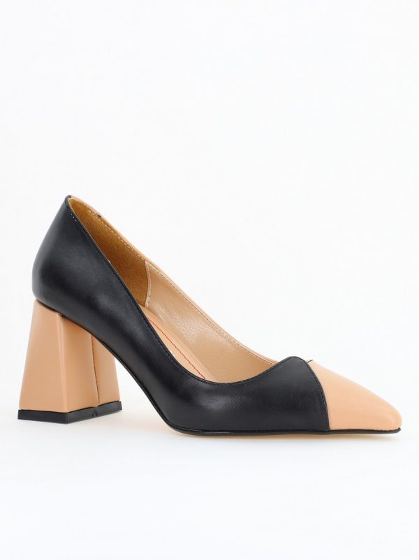 Incaltaminte Dama - Pantofi damă cu toc bicolor negru cu bej din piele ecologică Nicoletta BS314AY2503220