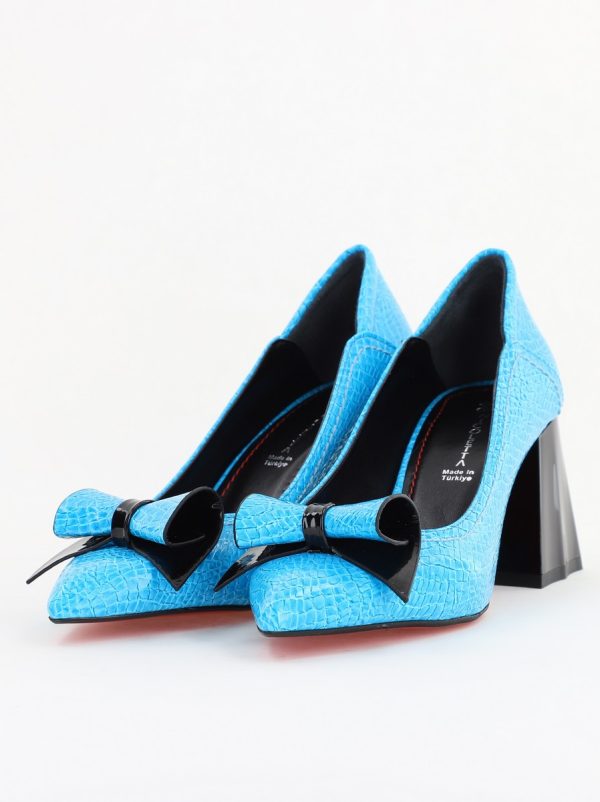 Pantofi Damă cu Toc Gros Albastru ondulat din Piele Ecologică Nicoletta BS2010D2503240 124