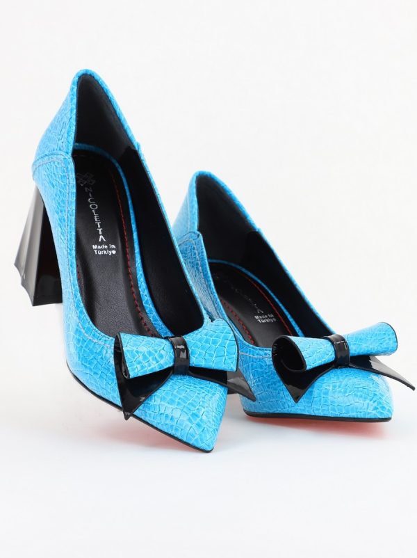 Pantofi Damă cu Toc Gros Albastru ondulat din Piele Ecologică Nicoletta BS2010D2503240 120