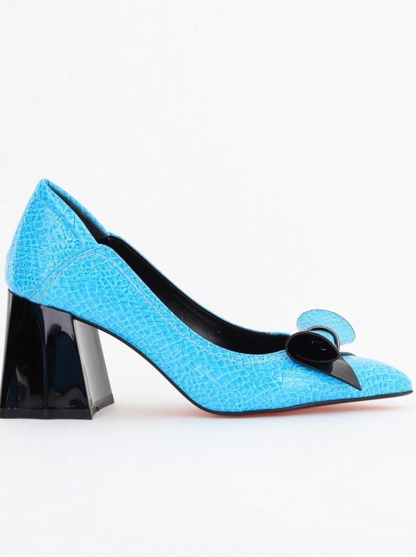 Pantofi Damă cu Toc Gros Albastru ondulat din Piele Ecologică Nicoletta BS2010D2503240 125