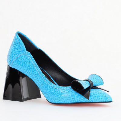 Pantofi Damă cu Toc Gros Albastru ondulat din Piele Ecologică Nicoletta BS2010D2503240