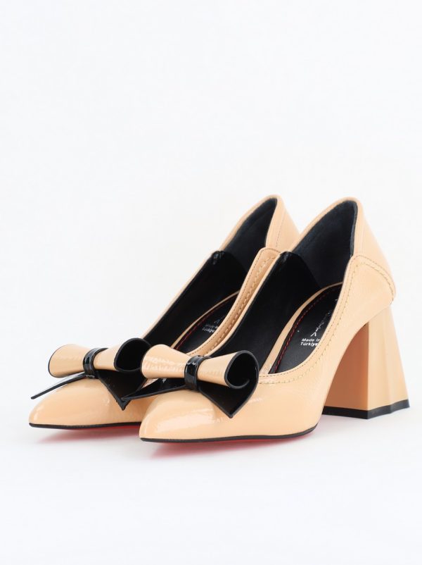 Pantofi Damă cu Toc Gros Bej din Piele Ecologică Nicoletta BS2010D2503235 124