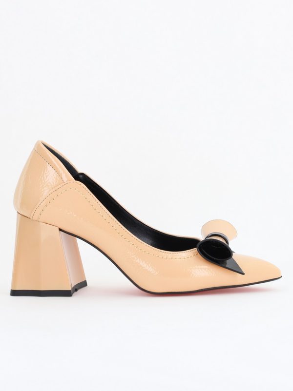 Pantofi Damă cu Toc Gros Bej din Piele Ecologică Nicoletta BS2010D2503235 125