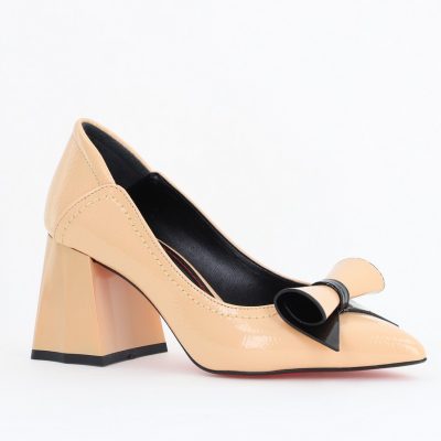 Pantofi Damă cu Toc Gros Bej din Piele Ecologică Nicoletta BS2010D2503235