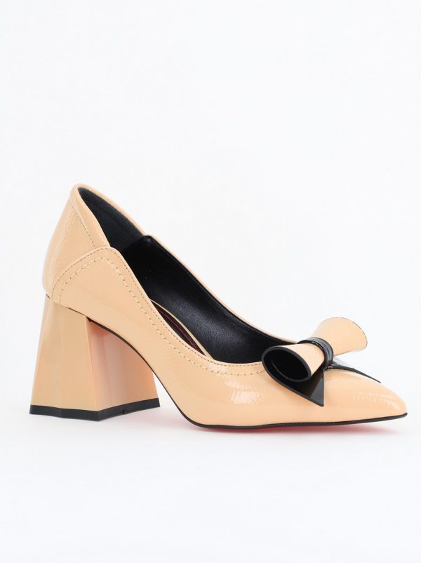 Incaltaminte Dama - Pantofi Damă cu Toc Gros Bej din Piele Ecologică Nicoletta BS2010D2503235