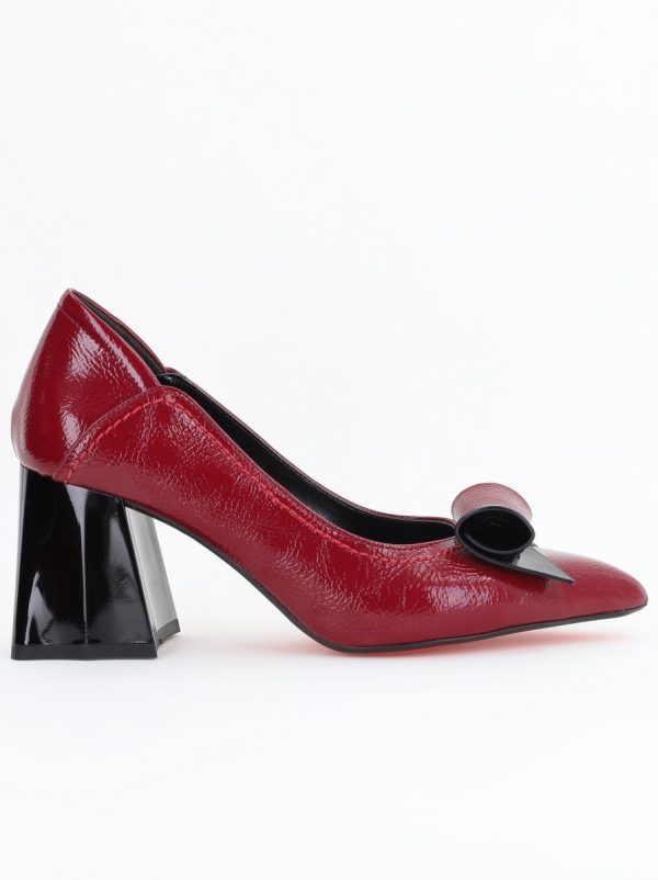 Pantofi Damă cu Toc Gros Bordo din Piele Ecologică Nicoletta BS2010D2503222 124