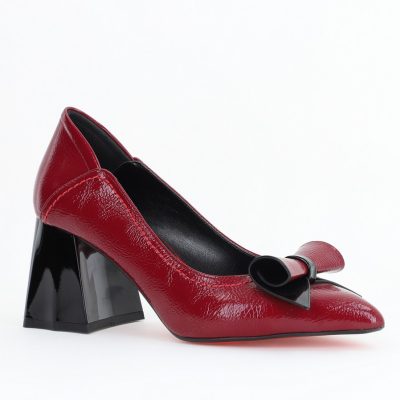 Pantofi Damă cu Toc Gros Bordo din Piele Ecologică Nicoletta BS2010D2503222