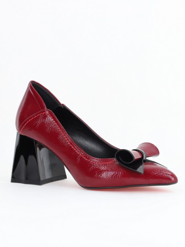 Incaltaminte Dama - Pantofi Damă cu Toc Gros Bordo din Piele Ecologică Nicoletta BS2010D2503222