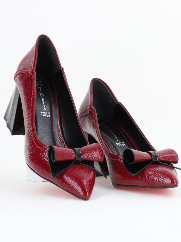 Pantofi Damă cu Toc Gros Bordo din Piele Ecologică Nicoletta BS2010D2503222 120