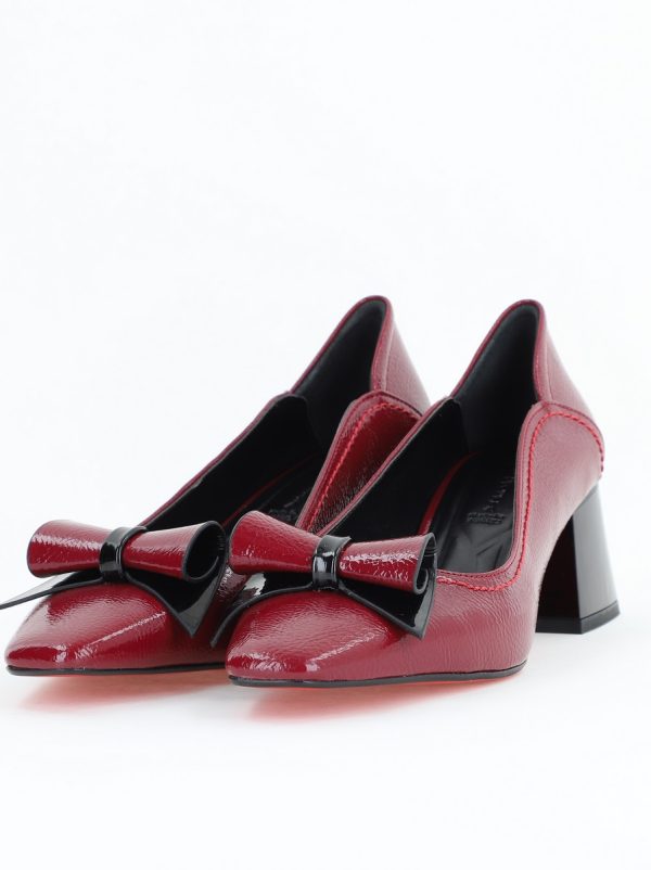 Pantofi Damă cu Toc Gros Bordo lac din Piele Ecologică Nicoletta BS810D2503254 124