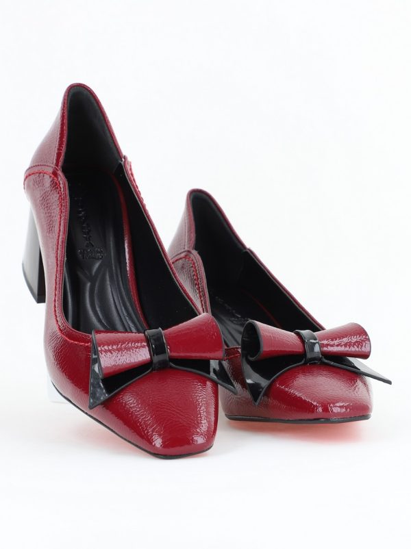 Pantofi Damă cu Toc Gros Bordo lac din Piele Ecologică Nicoletta BS810D2503254 120