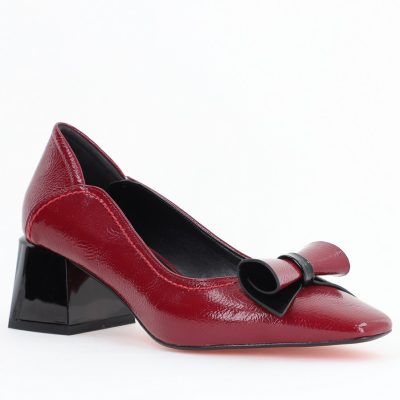 Pantofi Damă cu Toc Gros Bordo lac din Piele Ecologică Nicoletta BS810D2503254