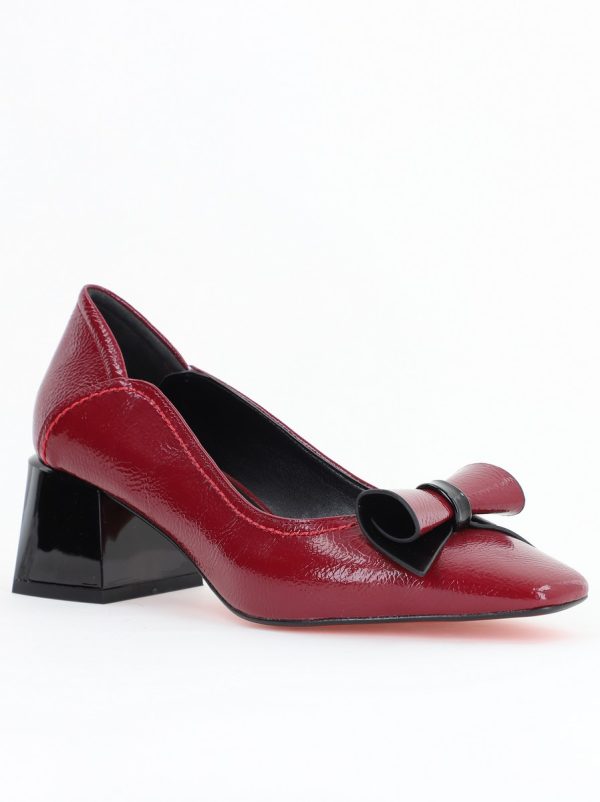 Incaltaminte Dama - Pantofi Damă cu Toc Gros Bordo lac din Piele Ecologică Nicoletta BS810D2503254
