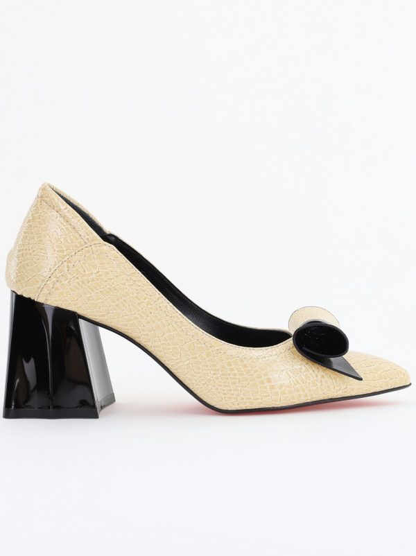 Pantofi Damă cu Toc Gros Crem ondulat din Piele Ecologică Nicoletta BS2010D2503237 125