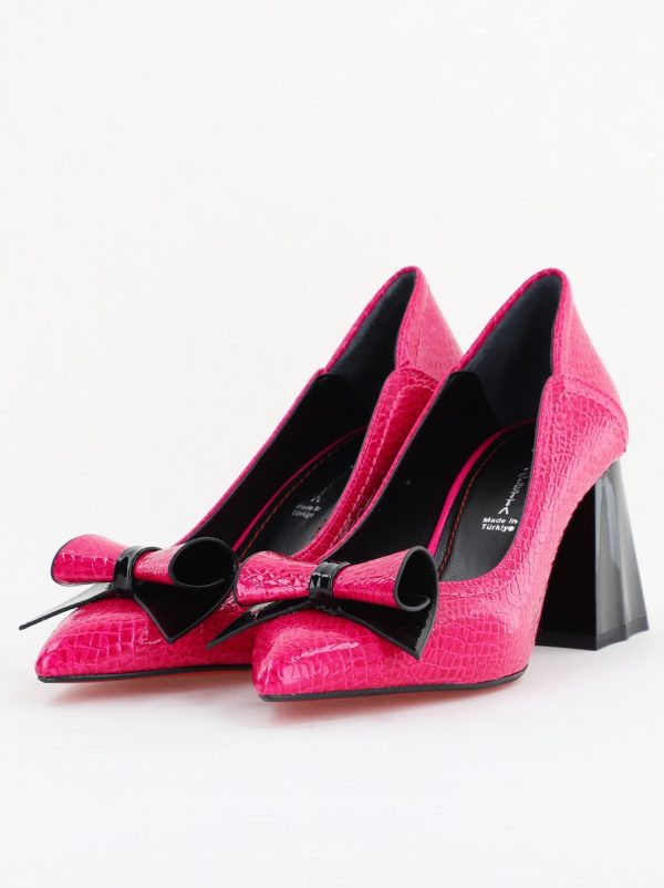 Pantofi Damă cu Toc Gros Fuchsia ondulat din Piele Ecologică Nicoletta BS2010D2503239 124