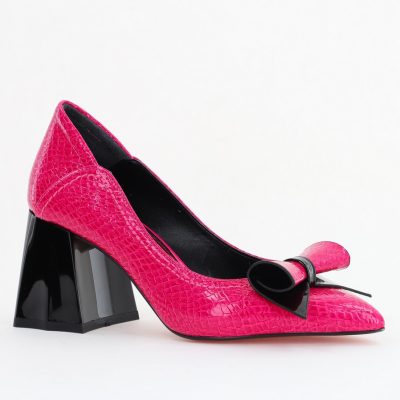 Pantofi Damă cu Toc Gros Fuchsia ondulat din Piele Ecologică Nicoletta BS2010D2503239