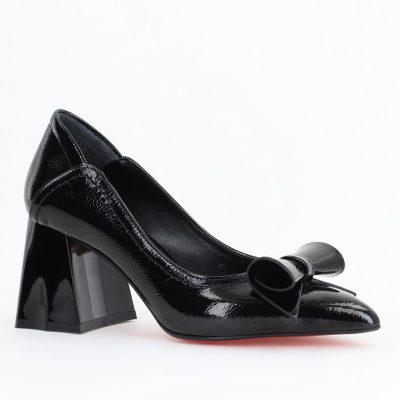 Pantofi Damă cu Toc Gros Negru lac din Piele Ecologică Nicoletta BS2010D2503224